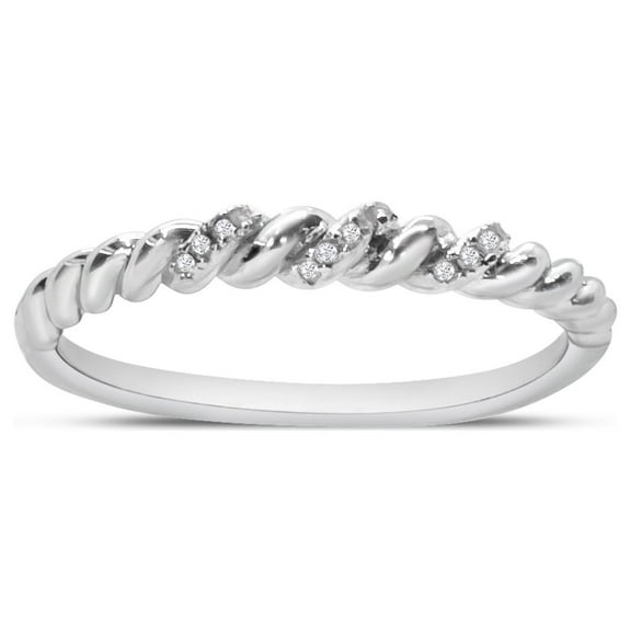 SuperJeweler Dainty Diamond Accent Band Ring In Sterling Silver For Women