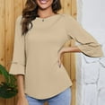 thumbnail image 5 of Timegard Womens Tops Ruffle 3/4 Sleeve Crewneck Comfy Tunic Top Casual Solid Color Blouse Summer Fashion, 5 of 8