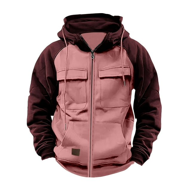 KIHOUT Zip up Hoodie Men Full Zip Long Sleeve Sweatshirt Tactical Hooded Drawstring Pullover with Multi Pocket Workout Jacket