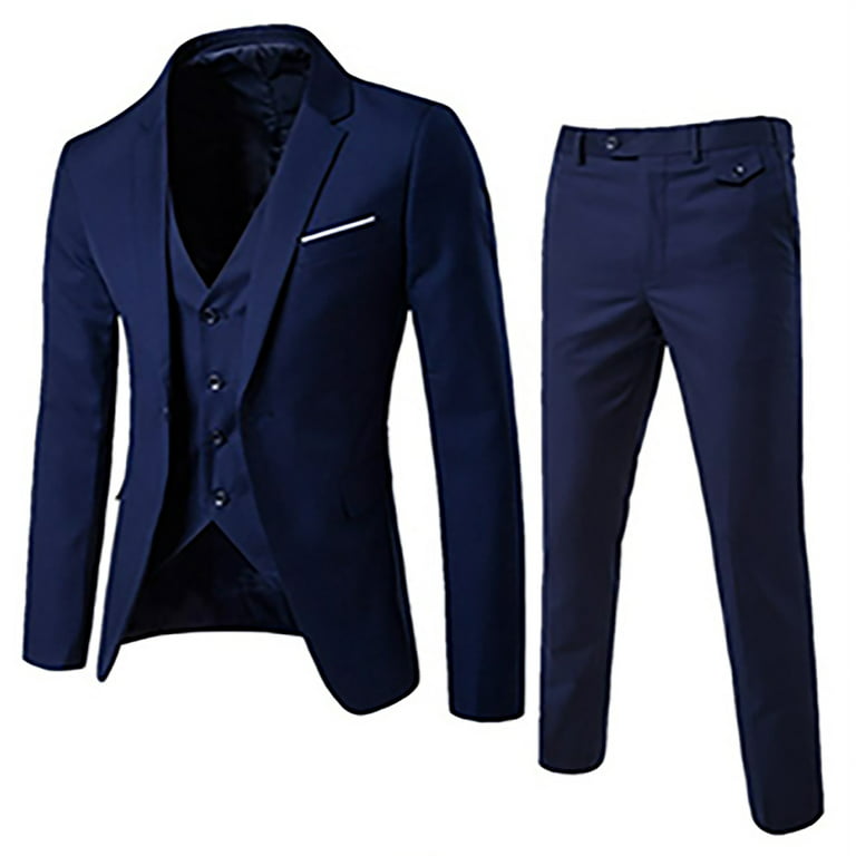 Men's 3 Piece Suit Blazer Slim Fit Notched Lapel One Button Solid Business  Formal Blazer Jacket Vest Suit Pants Set 