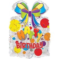 PMU Happy Birthday Birthday Gift with Balloons 26 Inch Mylar Foil Balloon Pkg/10