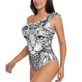 thumbnail image 5 of Daiia Intricate Cat Mandala Women's One Piece Swimsuits Personalized One Shoulder Swimwear Asymmetric Ruffle Bathing Suits-Medium, 5 of 8
