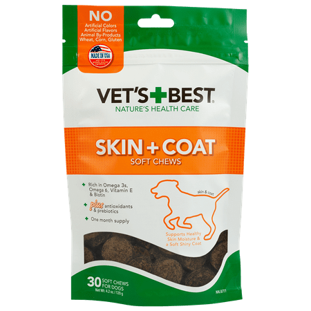 Vet's Best Skin & Coat Dog Supplements | Formulated with Vitamin E and Biotin to Maintain Dogs Healthy Skin and Coat | 50 Chewable