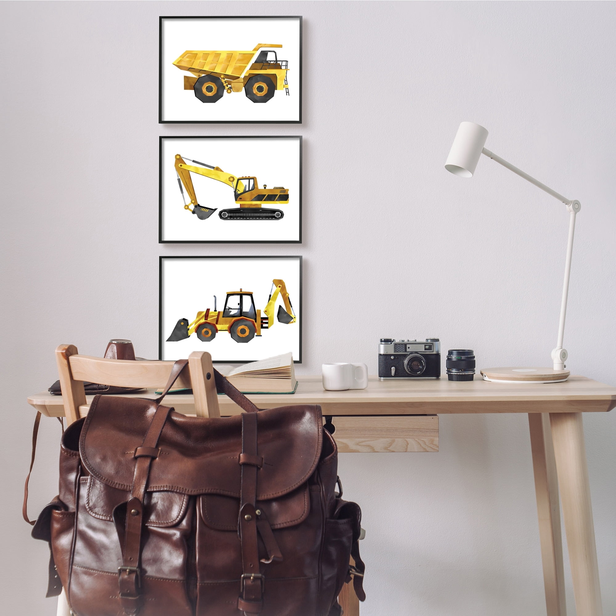 Construction and Demolition Trucks Yellow Black Vehicles 14 in x 11 in Framed Painting Art Print, by Stupell Home Décor