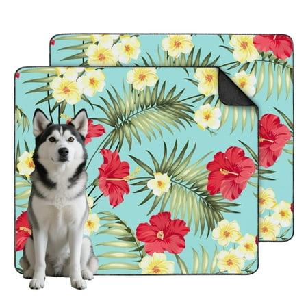 Washable Dog Potty Pads Tropical Print Reusable Absorbent Training Mat with Secure Hold for Crate and Floors (Hawaiian plant patterns 35 x41 )