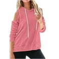 thumbnail image 2 of Wiyuqeen Trendy Cold Shoulder Sweatshirts for Women Dressy Casual Drawstring Hoodies Baggy Cut Out Pullover Tops Solid Long Sleeve Clothes Y2K, 2 of 5