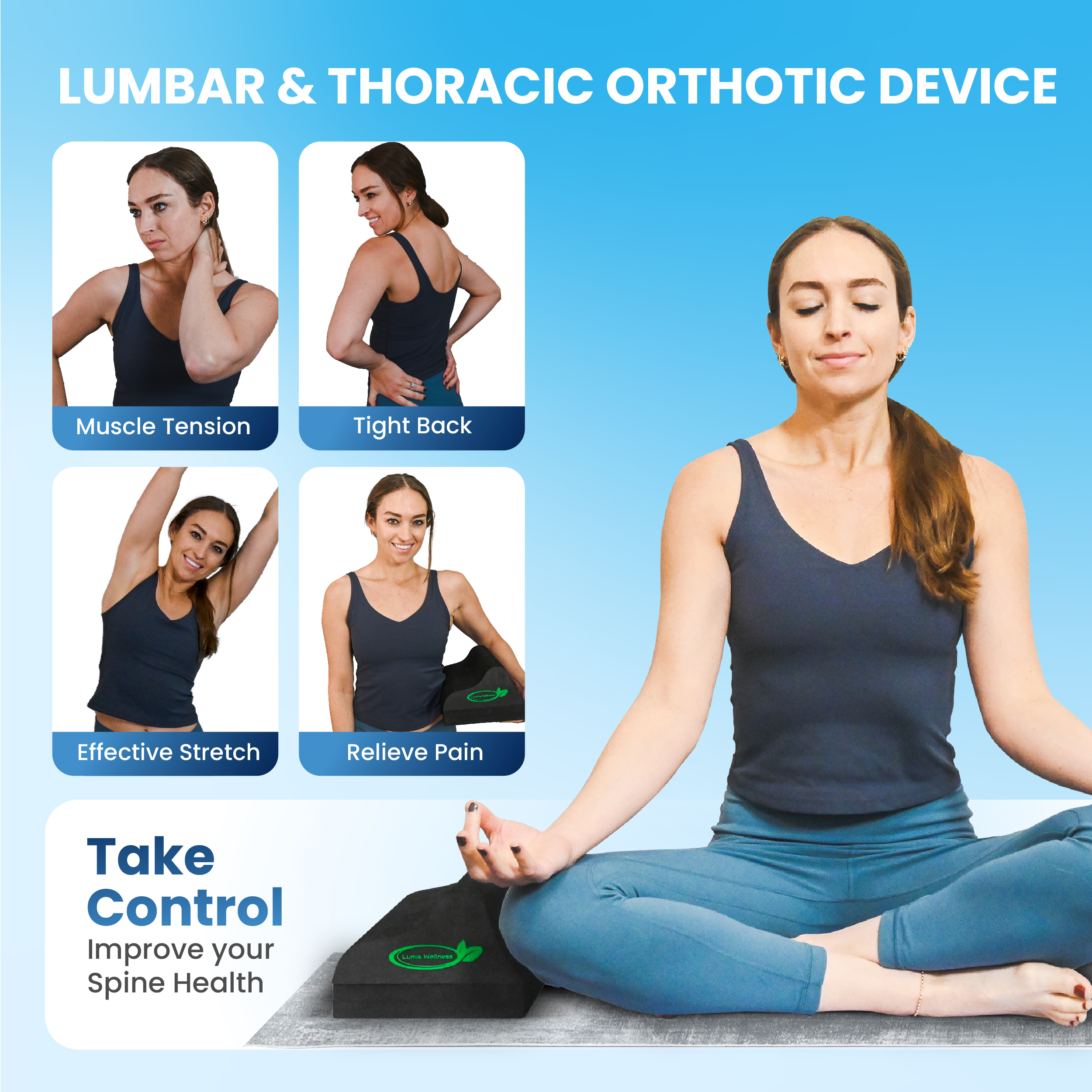 Lumia Wellness Lumbar Traction Block, Chiropractic Back Stretcher for Pain Relief, Lumbar Decompression, Lumbar Lordosis & Thoracic Kyphosis Correction