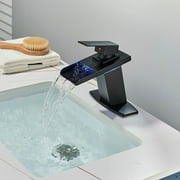 LED Bathroom Basin Sink Faucet Black Waterfall Spout Mixer Tap w/ Cover