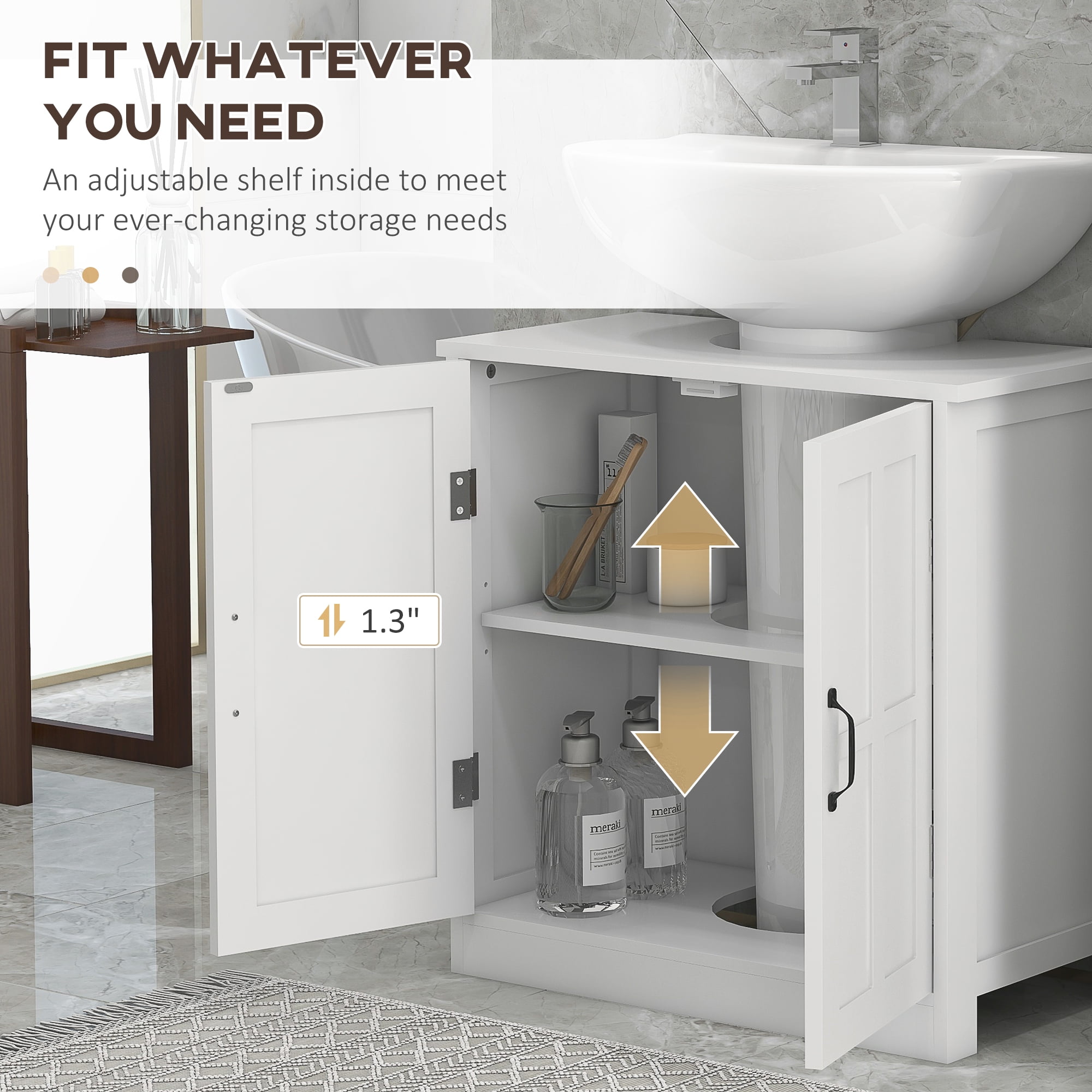 kleankin Pedestal Under-Sink Cabinet, Bathroom Storage Unit with Double Doors and Adjustable Shelf, White