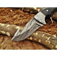 thumbnail image 6 of 8" Long skinning knife, 4" full tang gut hook blade, hand forged Damascus steel, Bull horn with Damascus bolster scale, Cow Leather sheath, 6 of 8
