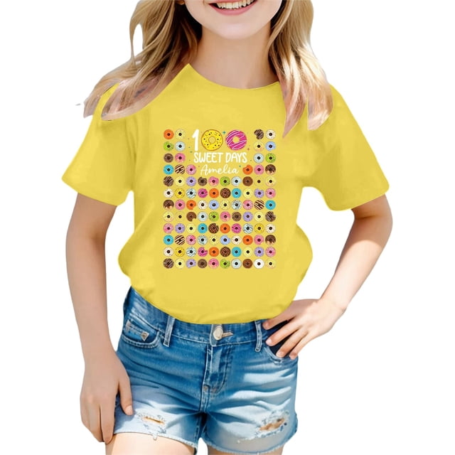 Rhuody Hauts pour Fille T-Shirt à Col Rond Manches Courtes Hauts T-Shirt à Imprimés de Dessins Animés T-Shirt Confortable pour Usage Quotidien 1-2 Ans Jaune