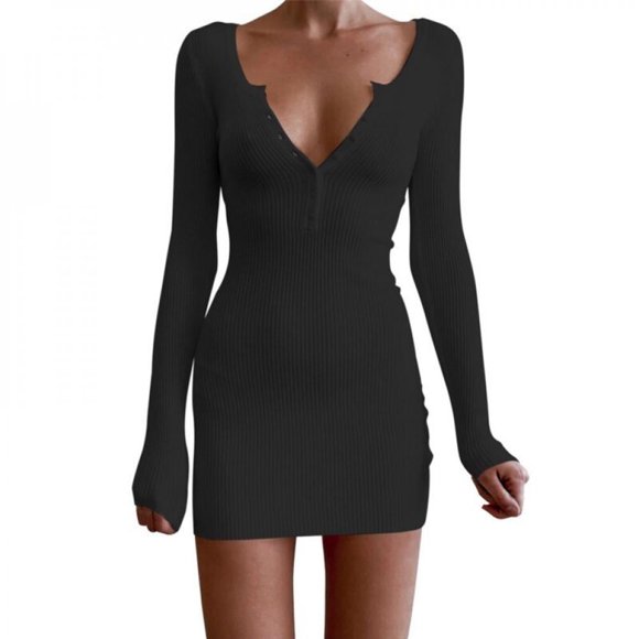 Sexy V Neck Women Autumn Bandage Dress Full Sleeves Celebrity Bodycon Club Vestidos Evening Party Dresses Black M