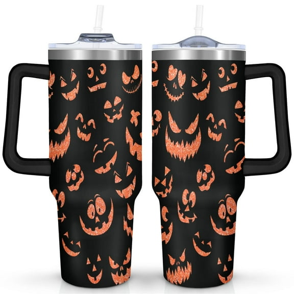 40oz Halloween Tumbler with Handle & Straw - Insulated Stainless Steel Travel Mug,Leakproof,Cup Holder Friendly,Dishwasher Safe,for Hot/Cold Drinks.