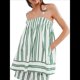 thumbnail image 3 of Conjunto de 2 Piezas de Pijama para Mujer, con Top Corto Sin Mangas con Dobladillo Fluido y Rayas Y2K + Pantalones Cortos de Cintura Alta. Verde S, 3 of 5