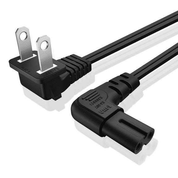 2 Prong Power Cord NEMA 1-15P to IEC320 C7 Right Angle Power Cable Replacement for PS5 & PS4, Power Cord for Xbox Series S/X, Xbox One S/X, Printers, LG, Samsung, TCL, Apple TV, 6ft, Black