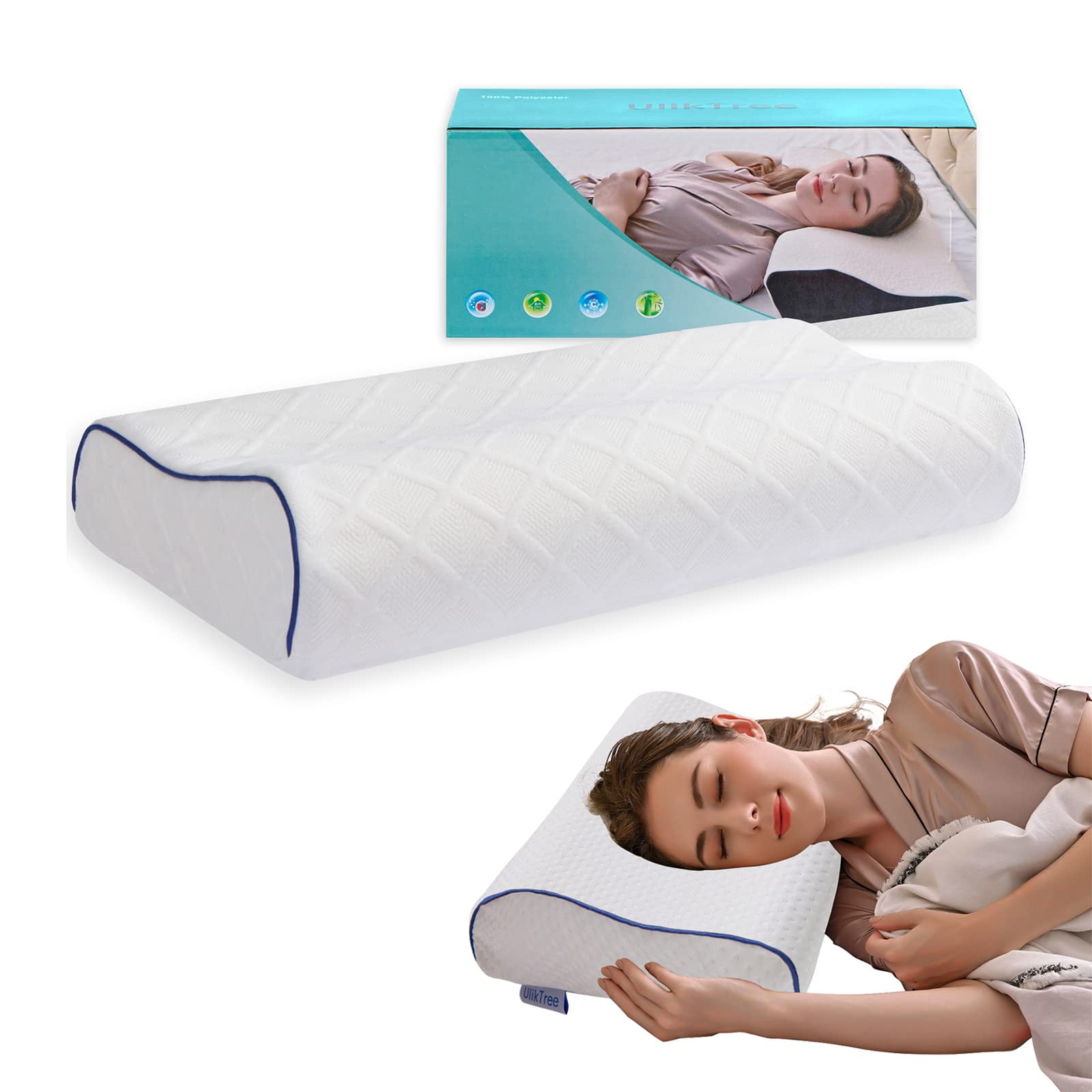 UlikTree Neck and Cervical Pillow Memory Foam Pillow for Neck and Shoulder Pain Relief Bed