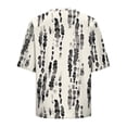 thumbnail image 3 of Pounoo Short Sleeve Tees for Women Leaf Print V Neck Half Placket TShirt Floral Relaxed Fit Blouses Vacation Casual Outfits Gift, 3 of 5