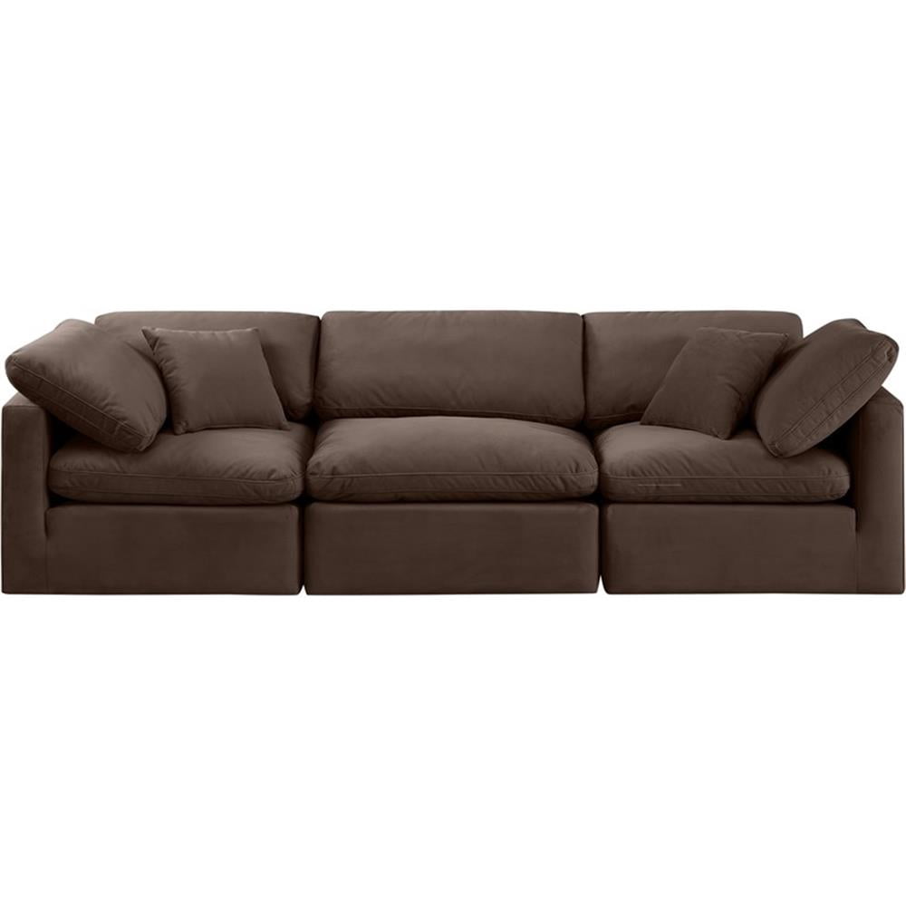 Meridian Furniture Indulge 94" Contemporary Velvet Modular Sofa in Brown