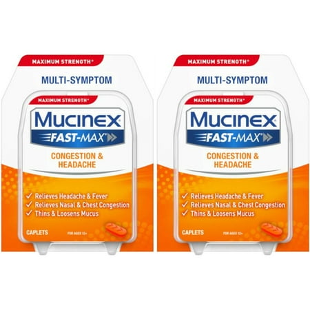 2 Pack Mucinex Max Strength Congestion & Headache Multi-Symptom Caplets, 20