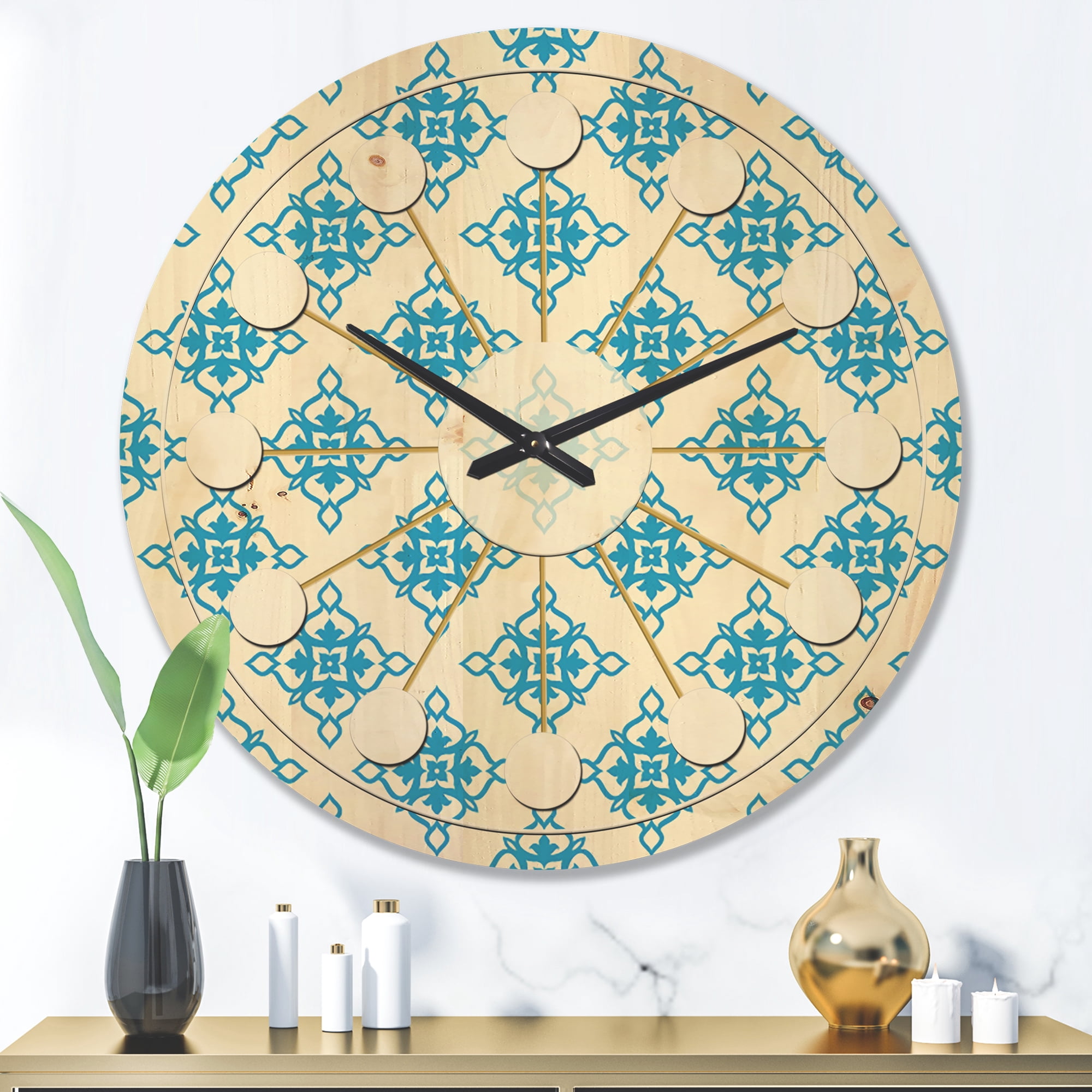 Designart 'Ornamental Retro Pattern I' Mid-Century Modern Wood Wall Clock