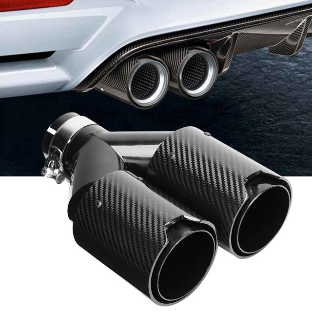 Tubo de escape trasero de coche, tubo de escape trasero doble de fibra de carbono para coche, punta de escape de coche con rendimiento finamente ajustado