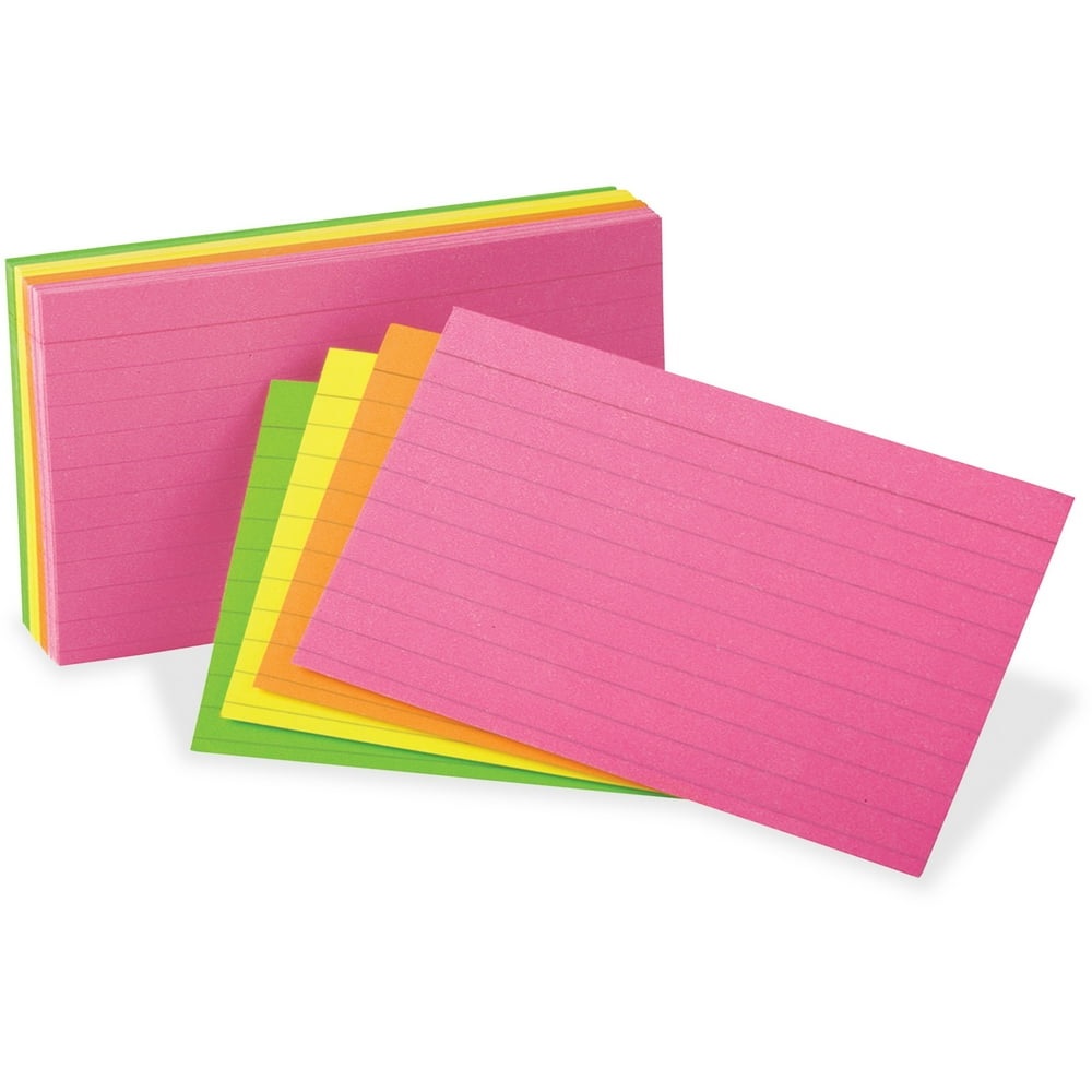 Oxford® Neon Index Cards, 3 x 5 inches, Ruled, Assorted Colors, 300 per