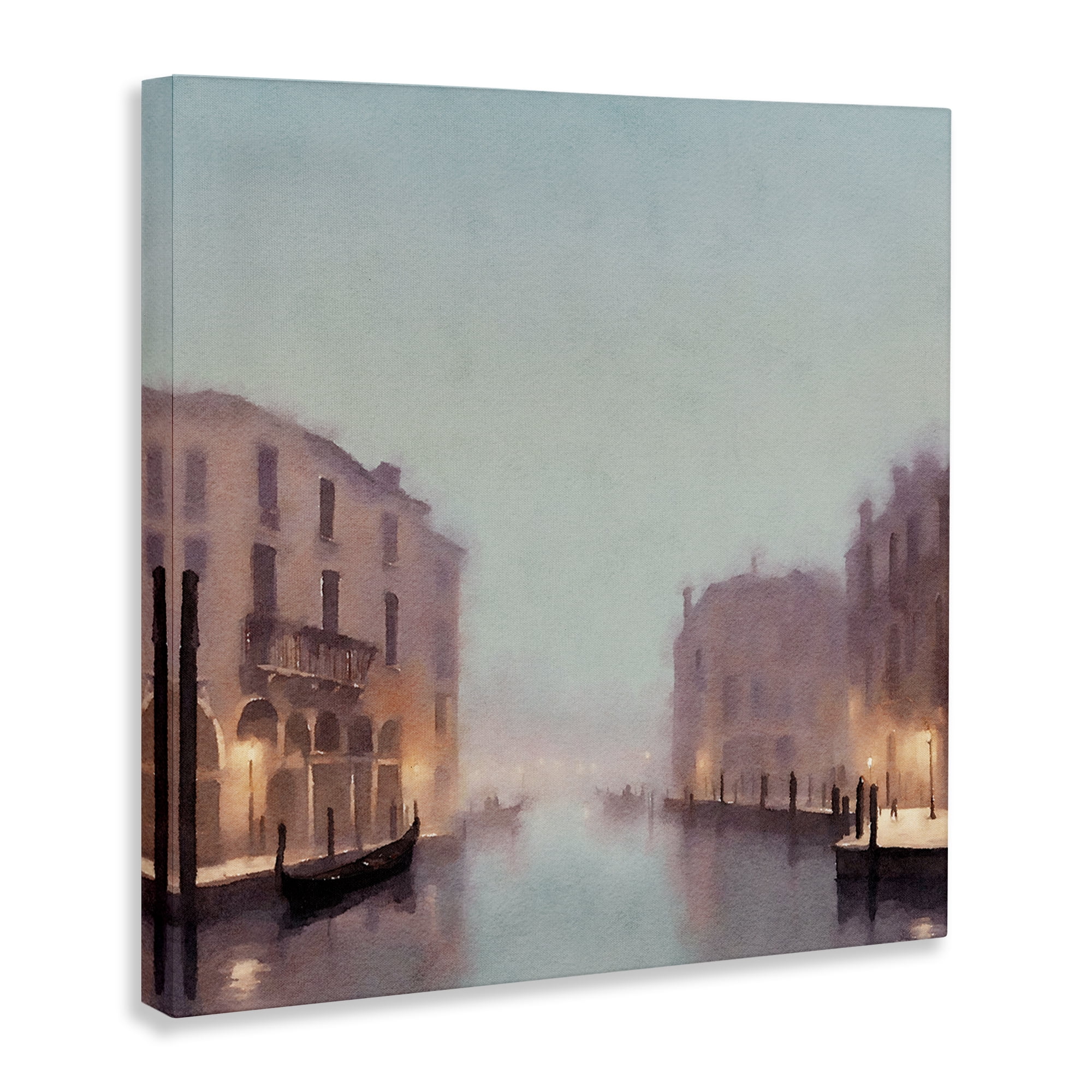 Stupell Industries Lights In Misty Canal Buildings & Architecture Painting Wrapped Canvas Art Print Wall Art, 24 x 24