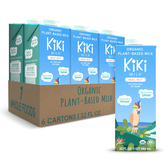 Mac Nut Kiki Milk - Organic - Calcium & Magnesium Source - Gluten Free, Gum Free, GMO Free, Dairy Free, Soy Free, Glyphosate Free - Shelf Stable - (32 oz • pack of 6)