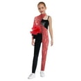 thumbnail image 1 of TiaoBug Combinaison Asymétrique Imprimée Scintillante pour Filles, Danse, Tulle à Paillettes, Gymnastique, Rouge 16, 1 of 5