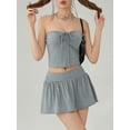 thumbnail image 6 of ZAXARRA Women 2 Piece Mini Skirts Set Summer Going Out Sleeveless Strapless Crop Tops Low Waist Short Skort Skirt, 6 of 7