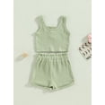 thumbnail image 5 of Yunliwuli 2PCS Toddler Girl Summer Outfits, Sleeveless Button Front Ribbed Tank Tops + Shorts Set Child Clothes, 5 of 9
