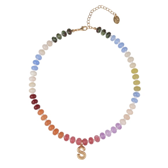 Time and Tru Goldtone Multicolored Bead Initial "S" Necklace