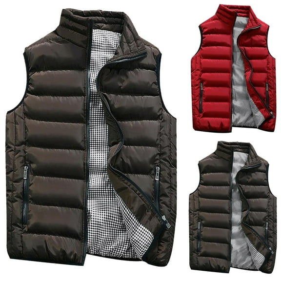 WAENQINLA Men's Puffer Vest Jackets Casual Stand Collar Quilted Waistcoat Outdoor Padded Ski Vest Sleeveless Winter Warm Coats Zip Up Jacket with Zipper Pockets