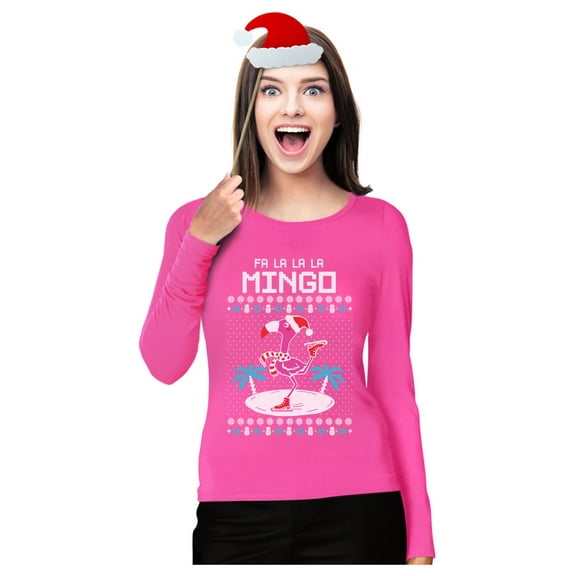 Tstars Womens Ugly Christmas Sweater Fa La La Flamingo Christmas Gift Funny Humor Holiday Shirts Xmas Party Christmas Gifts for Her Women Long Sleeve T Shirt Ugly Xmas Sweater