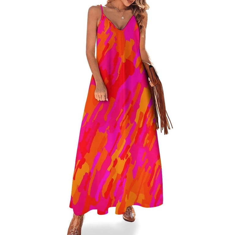 Hot fuchsia orange Sleeveless Dress elegant party dress for women clothes  for woman summer women's dress - Walmart.com