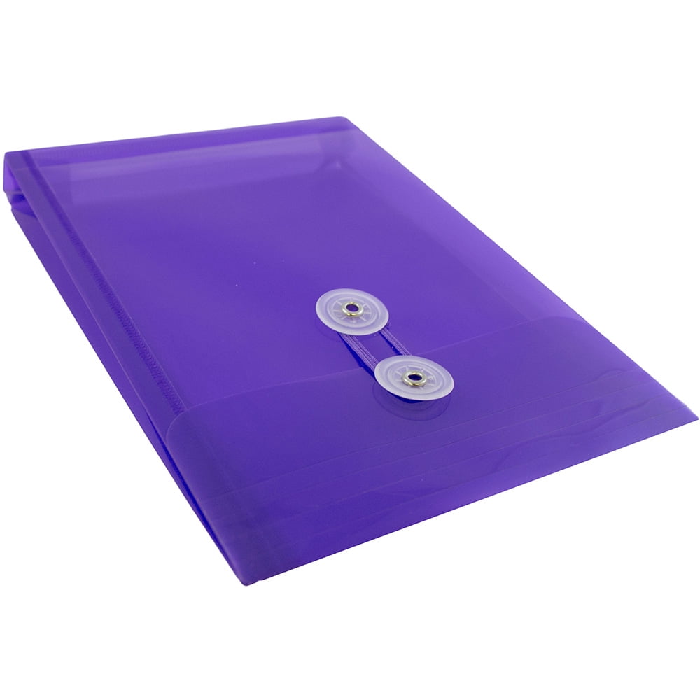 JAM Paper Plastic Envelopes with Button & String Tie Closure, 6 1/4 x 9 1/4, Purple, 3/Pack
