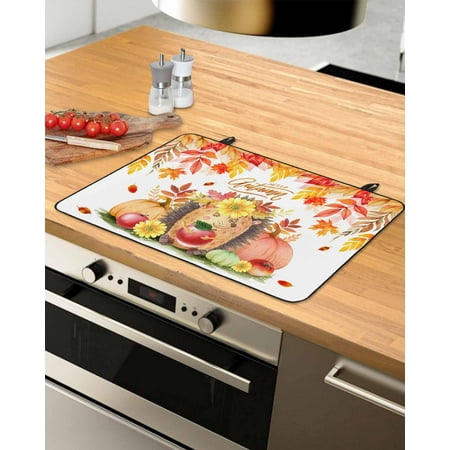 

Fall Hedgehog Stove Top Covers for Electric Stove Heat Insulation Fireproof Glass Cooktop Cover Counter Top Glass Stove Cover for Prevent Scratches 36 x21 Orange Yellow Maple Leaf Pumpkins Fruits