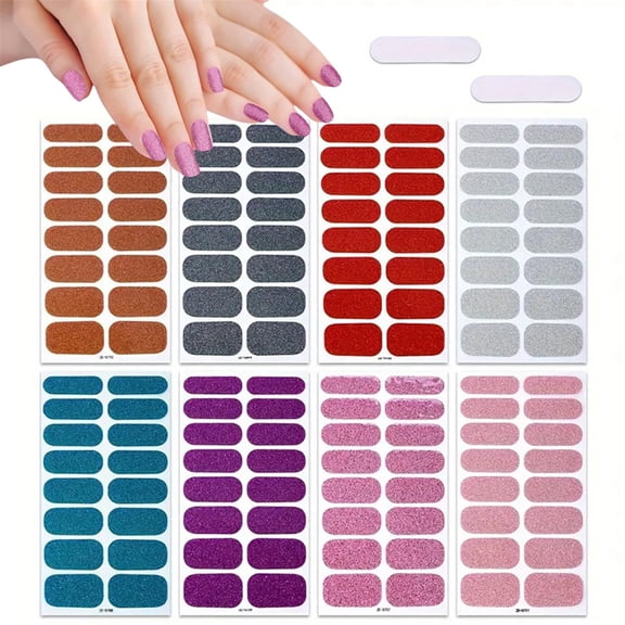 HXRH 8 Sheet Nail Gel Stickers Multicolored Glitter Nail Polish Strips Self Adhesive Nail Polish Stickers for Women Fingernails Nail Art Accessories