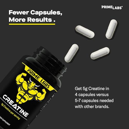 Prime Labs Creatine Monohydrate Capsules - Creatine Pills for Men & Women - 5000mg Pure Creatine per Serving - Muscle Growth, Muscle Recovery, Brain Function - Workout Supplement - 120 Capsules
