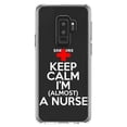 thumbnail image 1 of DistinctInk Clear Shockproof Hybrid Case for Samsung Galaxy S9+ PLUS (6.2" Screen) - TPU Bumper Acrylic Back Tempered Glass Screen Protector - Keep Calm I'm Almost a Nurse, 1 of 5