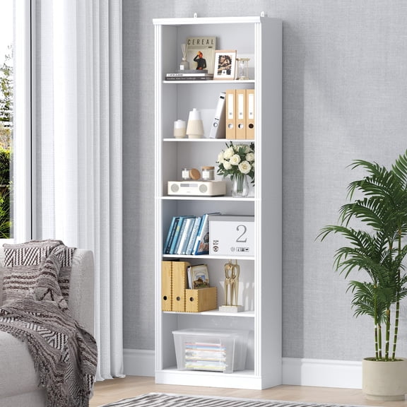 White Bookshelf, 75" Tall Bookcase, 6 Tier Adjustable Storage Shelves, Book Shelf with Anti-Tipping Device, Floor Standing Modern Display Rack for Living Room, Bedroom, Office
