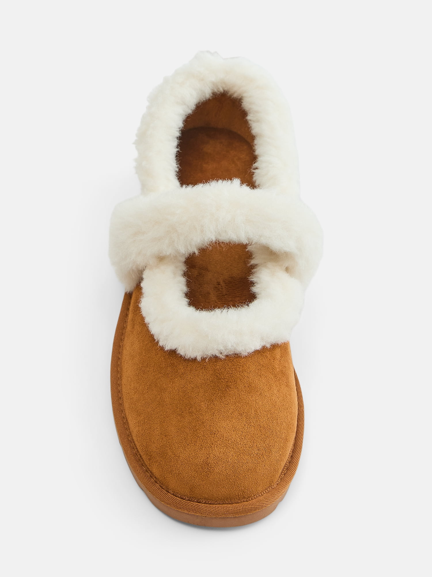 Joyspun Women's Faux Fur Mary Jane Ballet Slippers