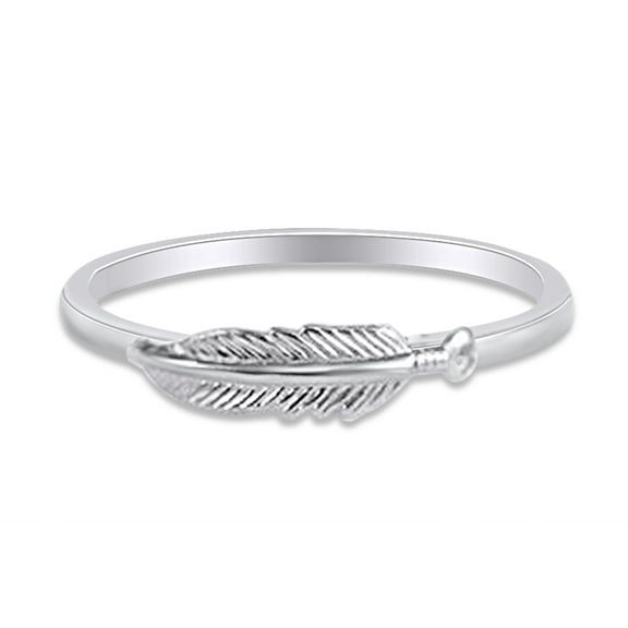 14k White Gold Plated 925 Sterling Silver Lovely Tiny Feather Ring Jewlery for Her Women Valentine's Day Birthday Ring Size-4