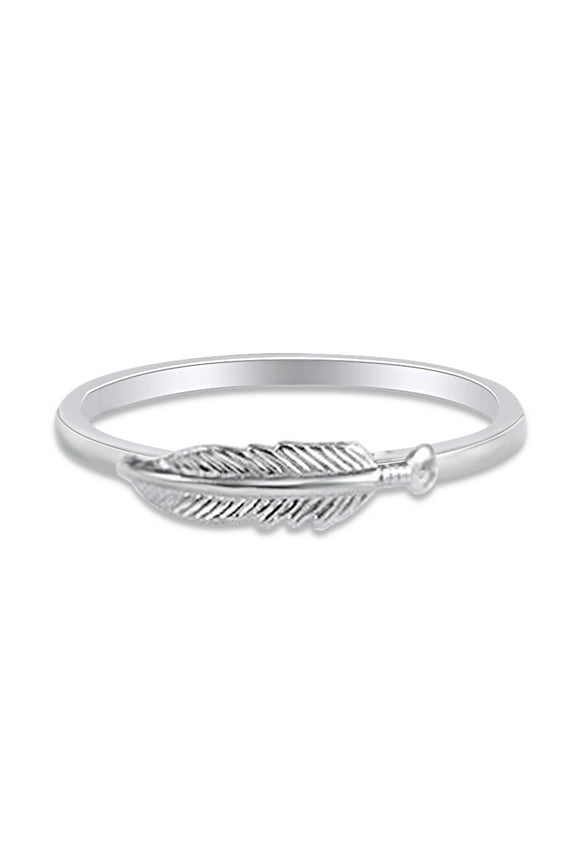 14k White Gold Plated 925 Sterling Silver Lovely Tiny Feather Ring Jewlery for Her Women Valentine's Day Birthday Ring Size-8
