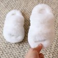 thumbnail image 5 of Cdudpw Boys Girls Fuzzy House Slippers Cute Comfy Faux Slip On Fluffy Plush Open Toe Home Slides for Kids Indoor Outdoor Warm Shoes(W227-White), 5 of 5