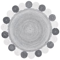 SAFAVIEH Cape Cod Adams Abstract Dots Polyester Area Rug, Charcoal/Ivory, 5' x 5' Round