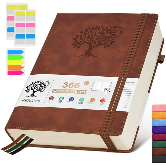 A4 Lined Journal Notebook，365 Page Large Leather Journals for Writing Women Men，Hardcover Notebook with 100Gsm Thick Pages for Travel，Work，School，College Ruled Daily Diary (8.5" x 11.4")