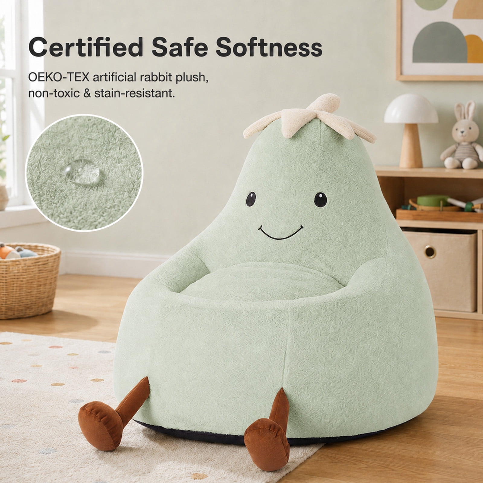 Alvantor Kids Bean Bag Chair, Stuffed Toddler Couch with Artificial Rabbit Fur Cover for Teens & Kids, Comfy Lazy Sofa Chair for Reader, Living Room, Bedroom