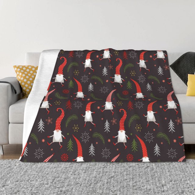 Balery Cute Christmas Gnomes Manta de Franela con Dibujo, Lujo Ultra Suave y Cálido, Antipelusa y Resistente a las Arrugas para Cama, Sofá, Camping -50"x40"