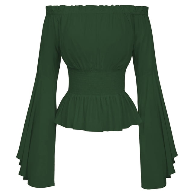 Women's Elegant Long Sleeve Boho Blouse - Plus Size, Cotton Blend, Gothic Ruffle Design, Suitable for Parties & Cosplay